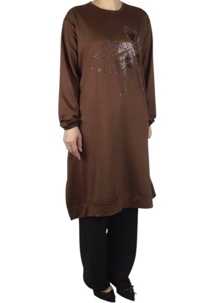 Kadın Önü Desenli Kristal Iki Iplik Büyük Beden Tunik