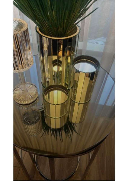 Şık gümüş dekoratif ayna ve vazo seti, zarif ev dekorasyonu için ideal seçenek indirimleri