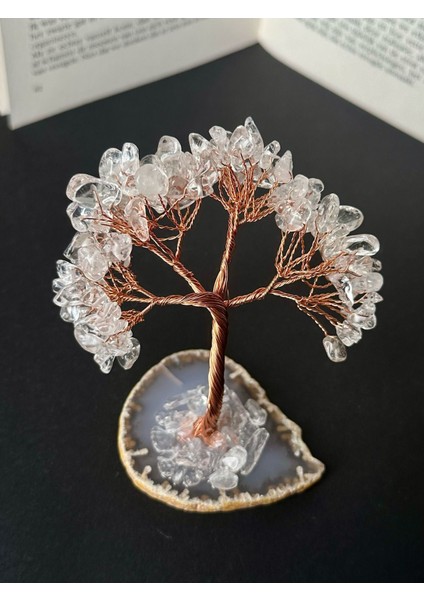 Doğal Taş Ağaç ve Kristal Kuvars Dekoratif 10cm, Beyaz Renk