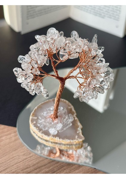 Doğal Taş Ağaç ve Kristal Kuvars Dekoratif 10cm, Beyaz Renk fiyatları