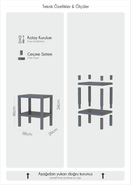 2 Katlı Dikey Raf, Plastik Sehpa, Balkon Rafı, Saksılık, Banyo Mutfak Rafı, Beyaz indirimleri