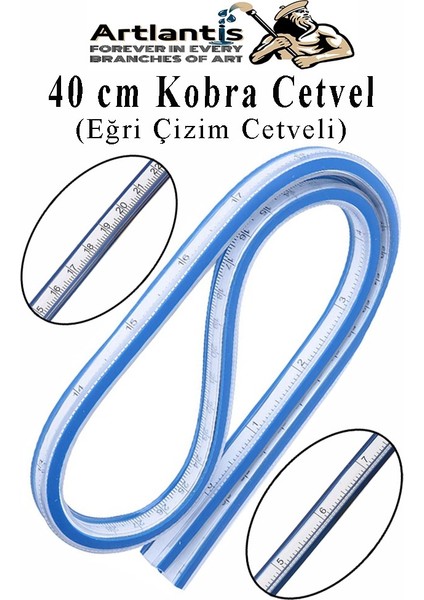 Kobra Cetvel 40 cm 1 Adet Çizim Kıvrılan Plastik Esnek Eğri Cetvel Tekstil Kumaş Dikiş Ölçüm Şablon Yumuşak Cetvel