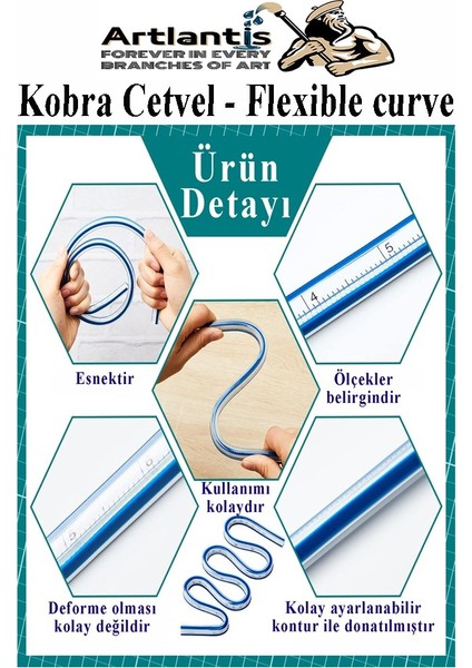 Kobra Cetvel 40 cm 1 Adet Çizim Kıvrılan Plastik Esnek Eğri Cetvel Tekstil Kumaş Dikiş Ölçüm Şablon Yumuşak Cetvel