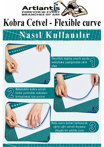 Kobra Cetvel 40 cm 1 Adet Çizim Kıvrılan Plastik Esnek Eğri Cetvel Tekstil Kumaş Dikiş Ölçüm Şablon Yumuşak Cetvel