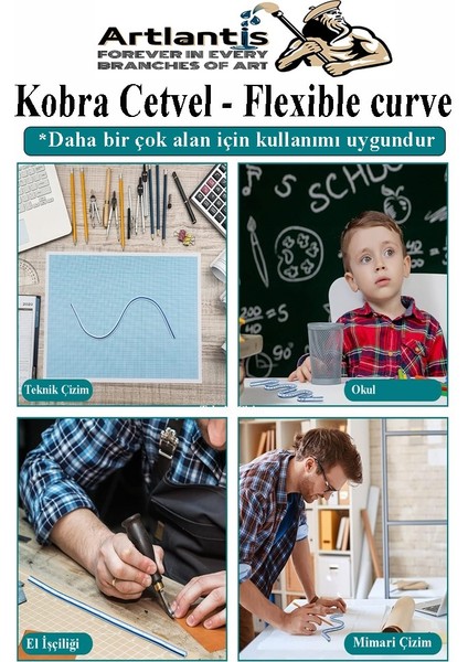 Kobra Cetvel 40 cm 1 Adet Çizim Kıvrılan Plastik Esnek Eğri Cetvel Tekstil Kumaş Dikiş Ölçüm Şablon Yumuşak Cetvel