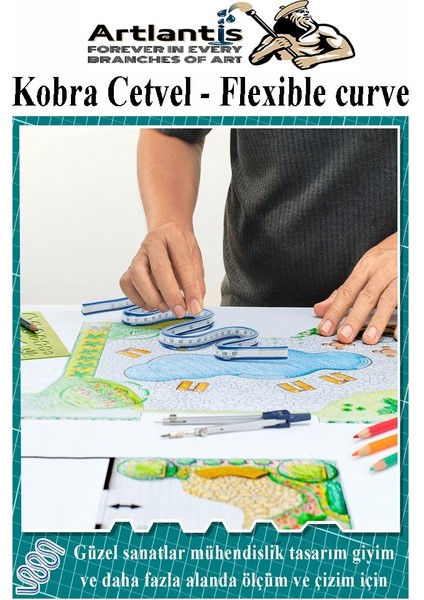 Kobra Cetvel 40 cm 1 Adet Çizim Kıvrılan Plastik Esnek Eğri Cetvel Tekstil Kumaş Dikiş Ölçüm Şablon Yumuşak Cetvel