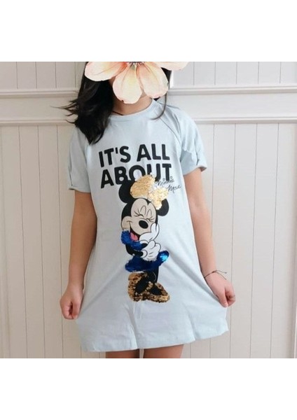 Pullu Mavi Minnie Elbise