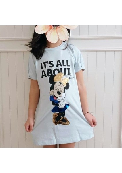 Pullu Mavi Minnie Elbise