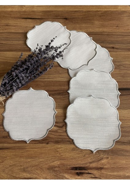 6 Adet Etamin Işlemeye Uygun Linen Keten Kumaş Gümüş Renk Kahve Yanı Kokteyl Sunum Peçete