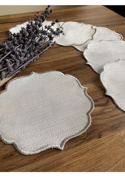 6 Adet Etamin Işlemeye Uygun Linen Keten Kumaş Gümüş Renk Kahve Yanı Kokteyl Sunum Peçete