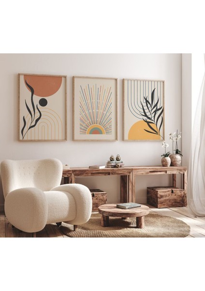 Ceviz tonlu 3'lü ahşap çerçeveli dekor tablo seti fiyatları