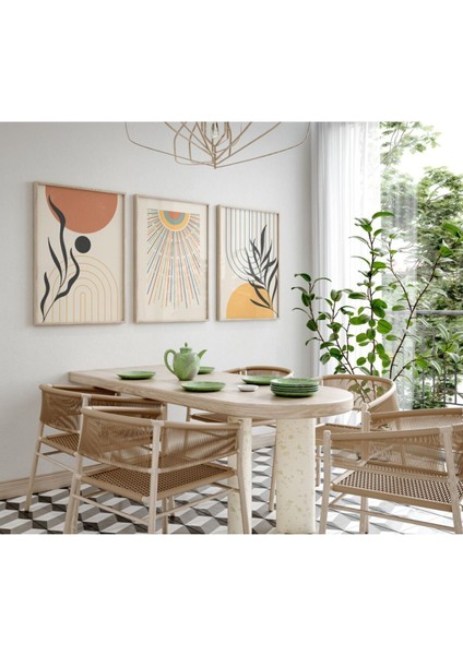 Ceviz tonlu 3'lü ahşap çerçeveli dekor tablo seti modelleri