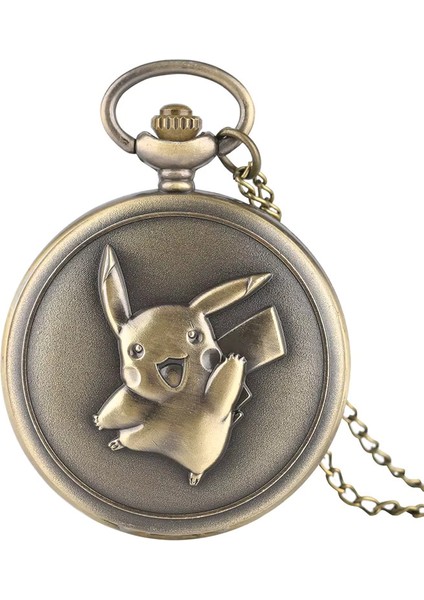 Kişiye Özel Köstekli Cep Saati Ouartz Pikachu Tasarımlı Zincirli Cep Saati