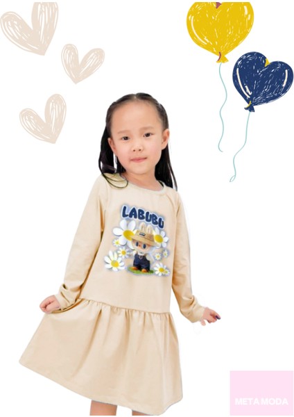 Kız Çocuk Elbise Uzun Kollu Ince Mevsimlik Pamuklu Elbise