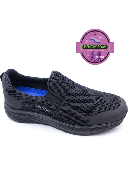 K1114 Memory Foam Erkek Tekstil Siyah Bağcıksız Spor Yürüyüş Ayakkabı