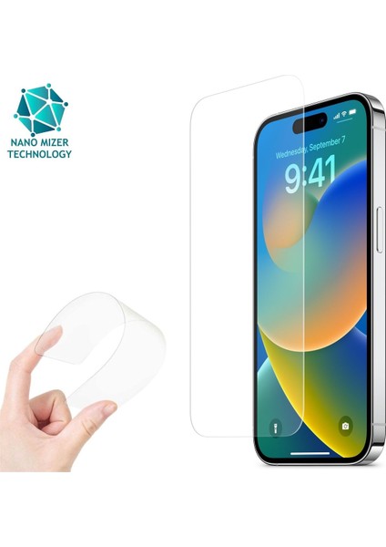 (Esnek Nano Cam) iPhone 14 Pro Uyumlu Ultra Ince Darbe Korumalı Esnek Nano Mizer Ekran Koruyucu