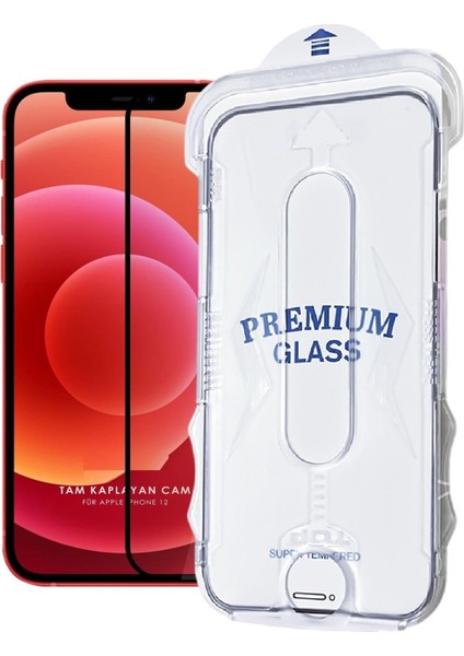 (Magıcbox Tam) iPhone 12 / 12 Pro Uyumlu Kolay Kurulum Aparatlı Tam Kaplayan Cam Ekran Koruyucu