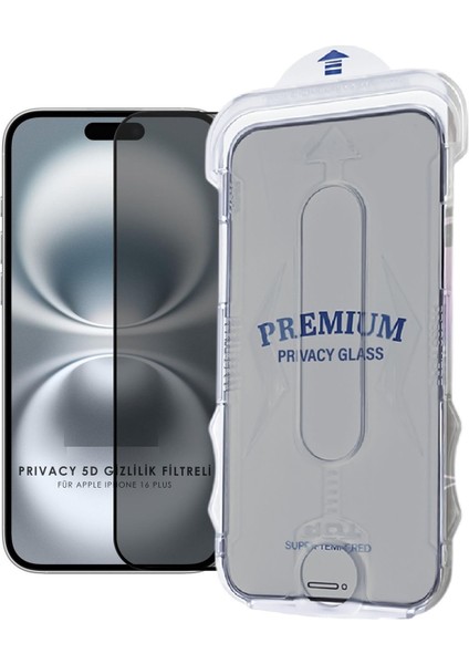 (Magıcbox Hayalet) iPhone 16 Plus Uyumlu Hayalet Özellikli Kolay Kurulum Aparatlı Cam Ekran Koruyucu