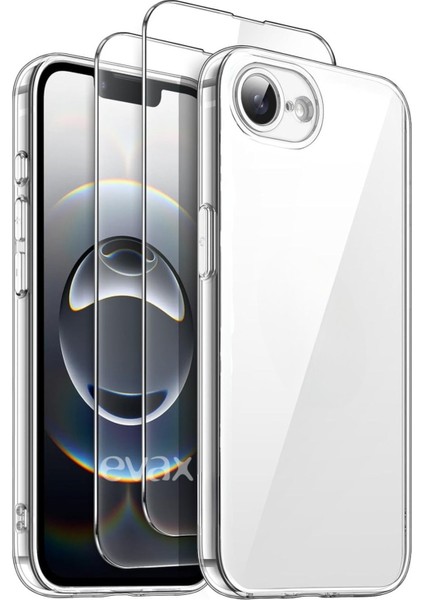 (2 Cam 1 Kılıf) Iphone 16E (2025) Uyumlu 1 Şeffaf Silikon Kılıf 2 Cam Ekran Koruyucu