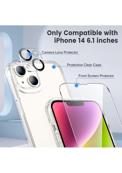 (Şef+Cam+Lens) iPhone 14 Plus Uyumlu 1 Şeffaf Kılıf + 1 Ekran Koruyucu + 1 Kamera Lens Koruyucu fiyatları