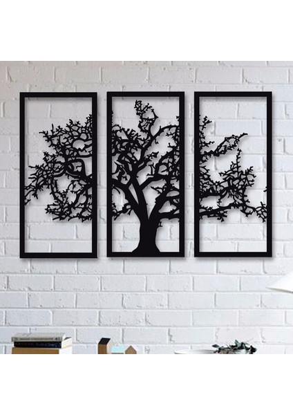 Dekoratif 3 mm Mdf 3 Parça Ağaç Desenli Ev ve Ofis Duvar Tablosu