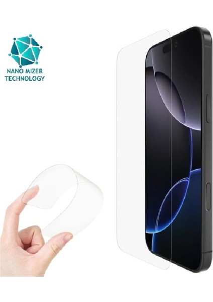 (Esnek Nano Cam) iPhone 16 Pro Max Uyumlu Ultra Ince Darbe Korumalı Esnek Nano Mizer Ekran Koruyucu