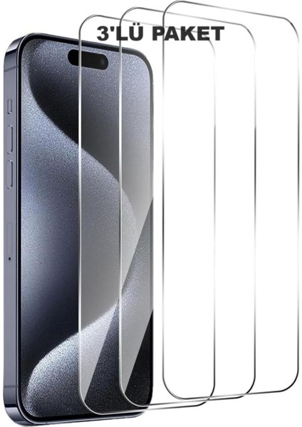 3'lü Paket iPhone 15 Pro Uyumlu Temperli Hd+ Cam Ekran Koruyucu (3'lü Paket)