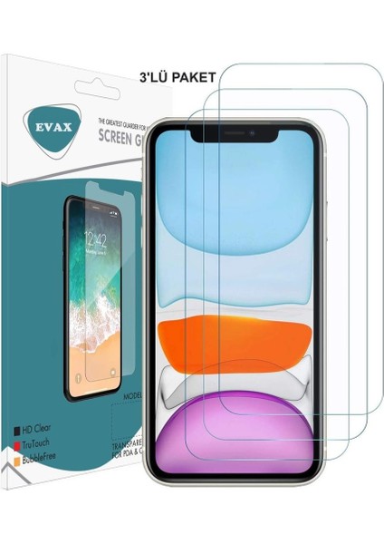 3'lü Paket iPhone 11 Uyumlu Temperli Hd+ Cam Ekran Koruyucu (3'lü Paket)