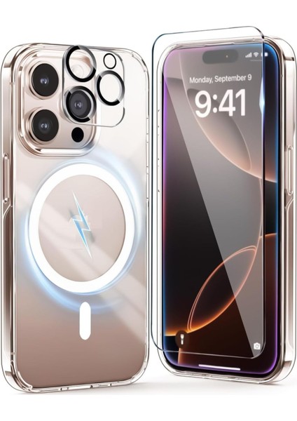 (3'ü 1 Arada) iPhone 16 Pro Max Uyumlu 1 Magsafe Kılıf + 1 Ekran Koruyucu + 1 Kamera Lens Koruyucu