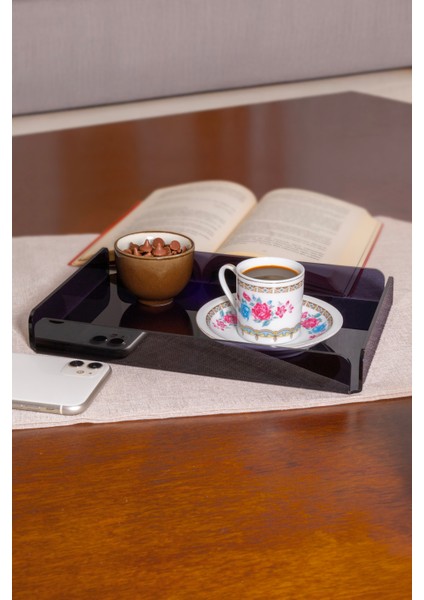 Siyah Pleksi Çay Kahve Sunum Servis Tepsisi Ofis Masa Üstü Evrak Düzenleyici- Banyo Organizer Şık ve Dayanıklı 25X17CM