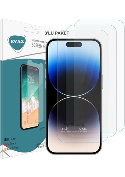 3'lü Paket iPhone 14 Pro Uyumlu Temperli Hd+ Cam Ekran Koruyucu (3'lü Paket)