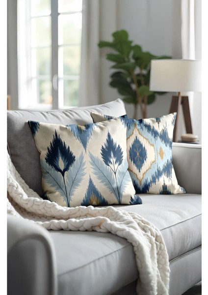 Dijital baskılı çift taraflı kadife kırlent kılıfı, 2'li set, lacivert ve krem