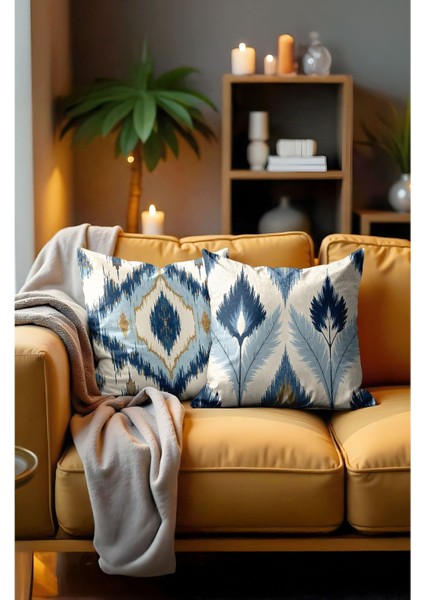 Dijital baskılı çift taraflı kadife kırlent kılıfı, 2'li set, lacivert ve krem fiyatları