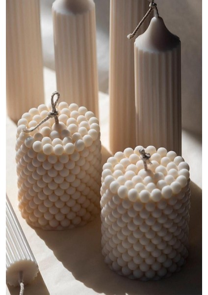 3'lü Pudra Kokulu Silindir Mum Seti, Soya Wax, Vegan, Bej Şık Tasarım fiyatları