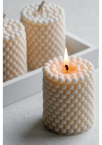 3'lü Pudra Kokulu Silindir Mum Seti, Soya Wax, Vegan, Bej Şık Tasarım fırsatları