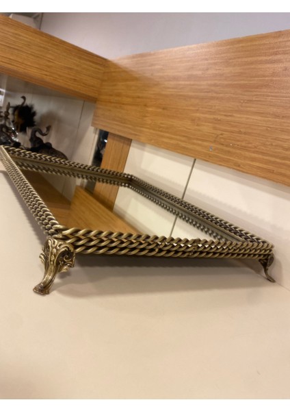 Tepsi Dekoratif Jardinyer Döküm Pirinç Aynalı Antik Eskitme 44X33 Dikdörtgen