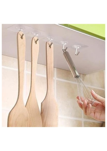 Buffer® Süper Güçlü Yapışkanlı Suya Dayanıklı Şeffaf Askı 5li Set Yeniden Kullanılabilir Kancalar