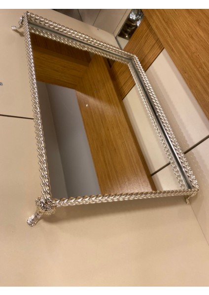 Tepsi Dekoratif Jardinyer Döküm Pirinç Dikdörtgen Gümüş 44 x 33