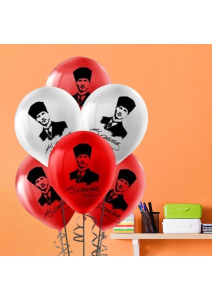 Pastel Balon Baskılı 50 Adet Atatürk Baskılı Balon