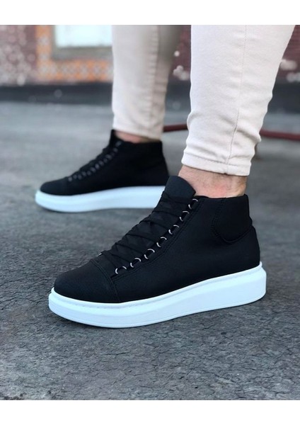 WG032 Siyah Bağcıklı Sneakers Yarım Bilek Bot