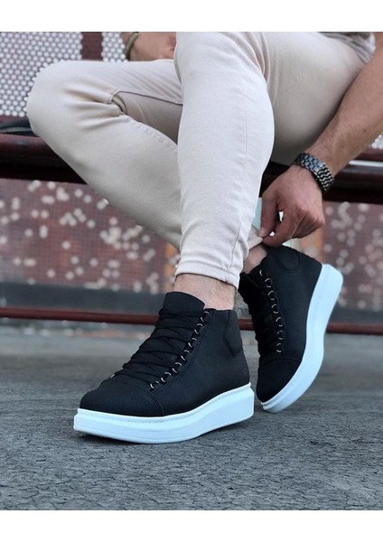 WG032 Siyah Bağcıklı Sneakers Yarım Bilek Bot