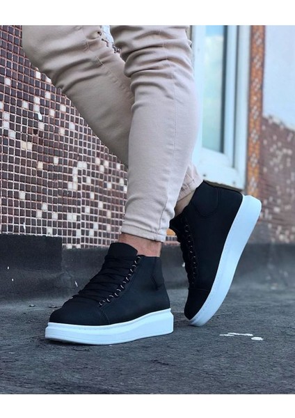WG032 Siyah Bağcıklı Sneakers Yarım Bilek Bot