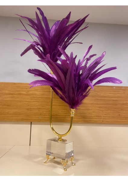 Dekoratif Kristal Pirinç Sülün Tüy Obje Mor Altın Yükseklik 67 cm modelleri