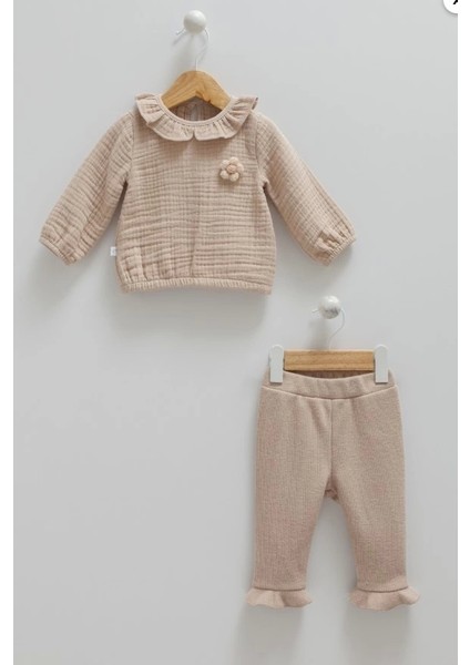 Kız Bebek Kahve Rengi Müslin Ikili Takım – Şık ve Rahat Bebek Giyim Seti
