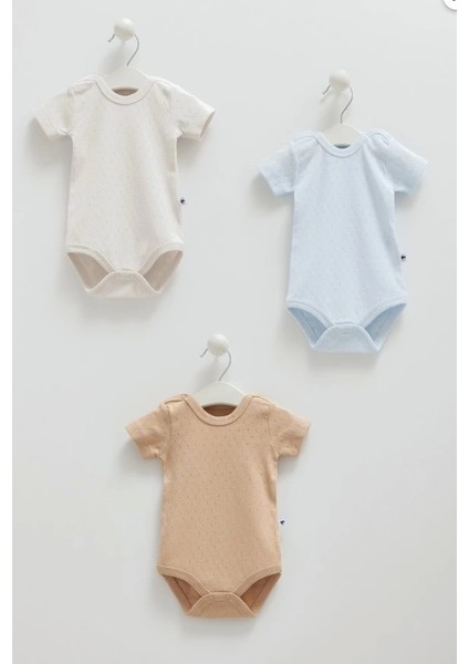 Erkek Bebek Açık Gri 3'lü Kısa Kollu Body Seti – Pamuk Günlük Kullanım Için Bebek Body