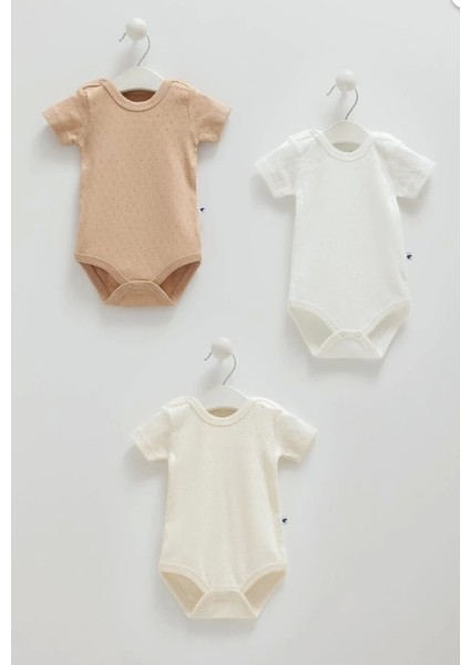 Erkek Bebek Kahve Rengi 3'lü Kısa Kollu Body Seti – Pamuk Günlük Kullanım Için Bebek Body