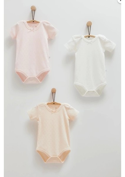 Kız Bebek Pembe Rengi 3'lü Kısa Kollu Body Seti – Konforlu ve Şık Pamuklu Body