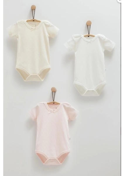 Kız Bebek Bej Rengi 3'lü Kısa Kollu Body Seti – Günlük Kullanım Için Rahat Body Seti
