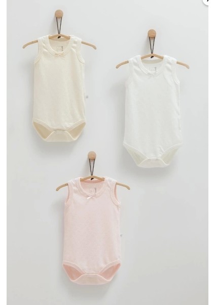 Kız Bebek Bej Rengi 3'lü Askılı Body Seti – Yumuşak ve Rahat Pamuklu Bebek Body