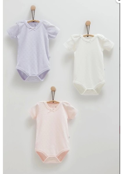 Kız Bebek Lila Rengi 3'lü Kısa Kollu Body Seti – Şık ve Rahat Bebek Body Seti